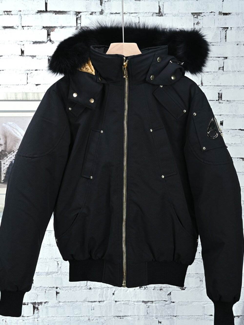 Moose Knuckles Black Fur‑Trim Bomber Jacket